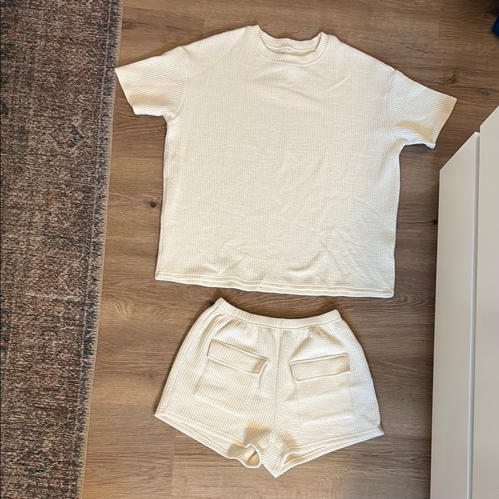 Cream Textured Short Sleeve set
